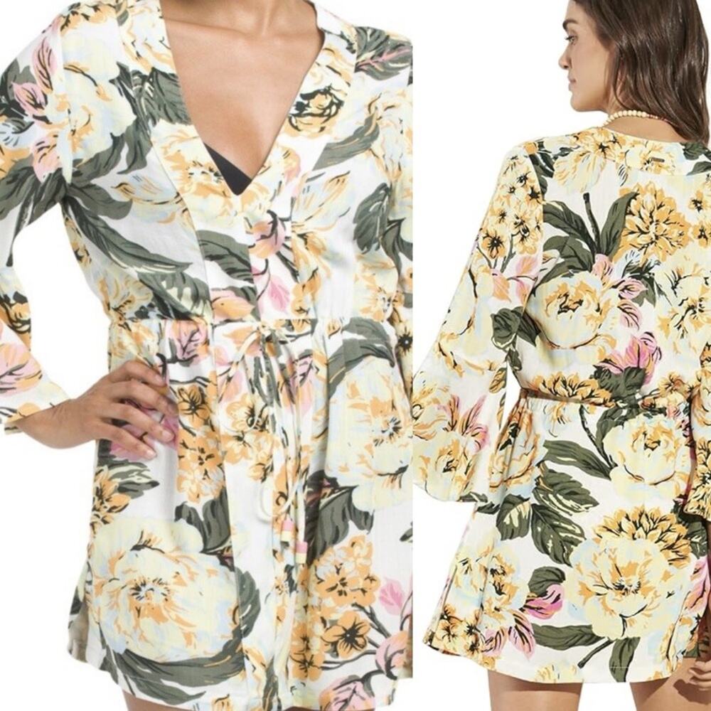 Maaji Yellow, Green, Pink Floral Tie-Waist Swim Coverup